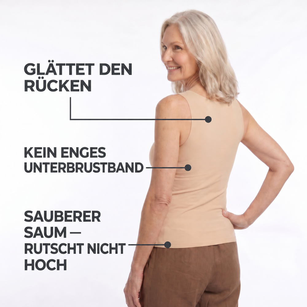 Rückenansicht: glättet den Rücken, kein enges Unterbrustband